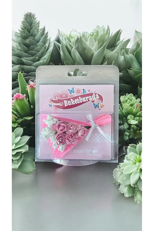 Pembe Mini Buket Hot Flowers Gül Kutusu Sevgiliye Hediye