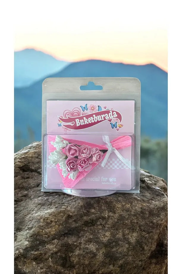 Pembe Mini Buket Hot Flowers Gül Kutusu Sevgiliye Hediye