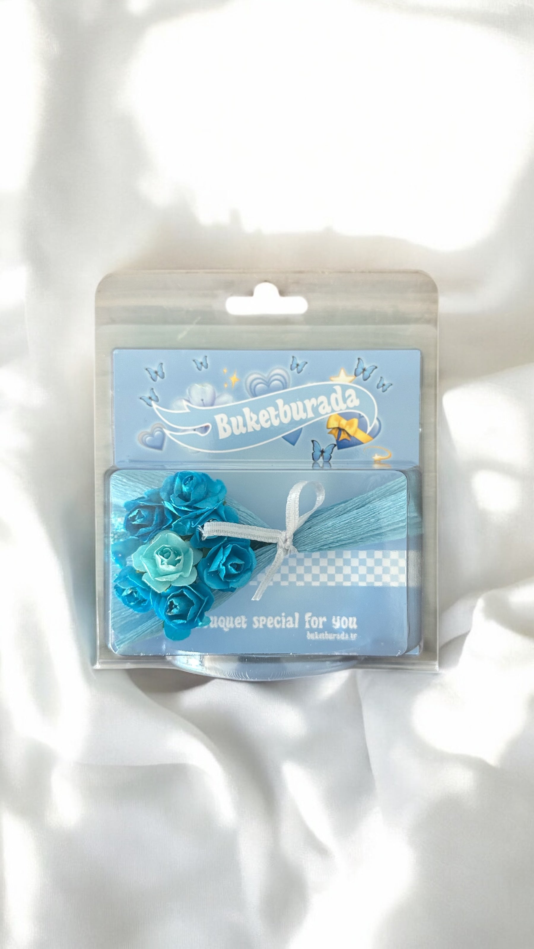 Mavi Mini Buket Hot Flowers Gül Kutusu Sevgiliye Hediye